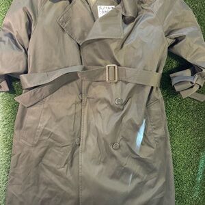 Finesse Olive Green Double-Breasted Trench Coat with Belt